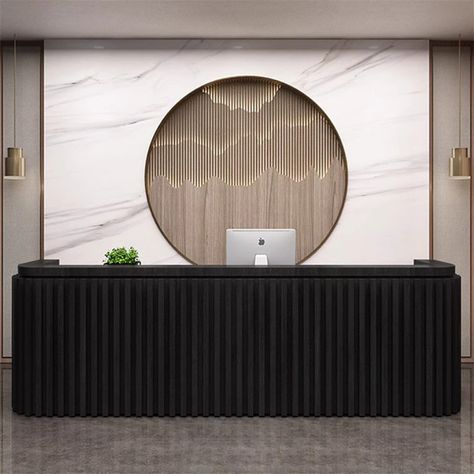 Keilianys Rectangle Laminate Reception Desk with Filing Cabinet Reception Desk Design Industrial, Arial Silk, Black Reception Desk, Industrial Reception Desk, Salon Desk, Modern Reception Desk Design, Laminate Reception Desk, Front Desk Design, Vintage Reception