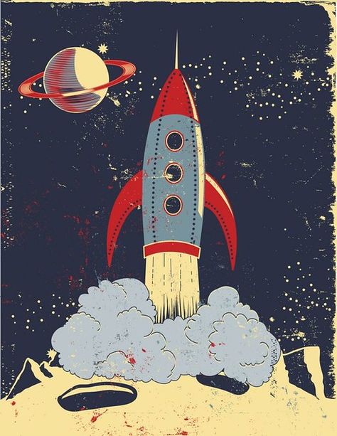 Retro Rocket Launch • Mary Burr | Michael | Flickr Seni Mural, Illustration Art Nouveau, Retro Rocket, Arte Peculiar, New Retro Wave, Space Illustration, Space Poster, Vintage Space, Retro Futuristic