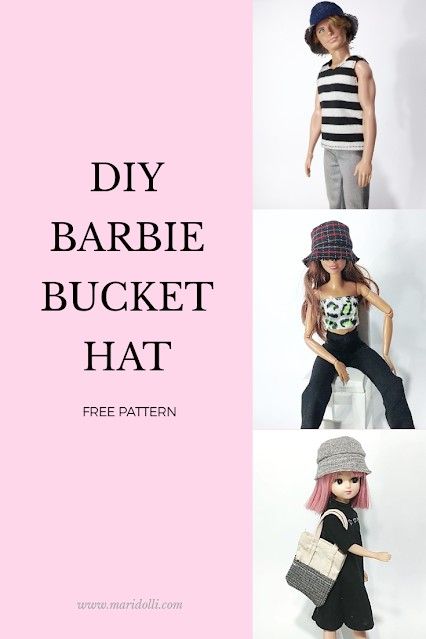 free barbie bucket hat pattern, can also fit a Curvy Barbie, Ken and Licca-chan Ken Doll Hat Pattern, Barbie Hat Crochet Free Pattern, Barbie Bucket Hat, Barbie Hat Pattern Free, Barbie Hat Patterns, Free Barbie Sewing Patterns, Ken From Barbie, Doll Hat Pattern, Bucket Hat Free Pattern