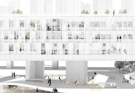 Seoul Co-Living Wolgok Youth Platform / N H D M / Nahyun Hwang + David Eugin Moon Housing Typologies, Cities In Korea, Collective Housing, Co Living, Urban Housing, High Rise Apartments, Architecture Concept Drawings, Architectural Section, Apartment Architecture