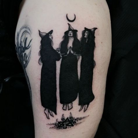 Top 100 Best Witch Tattoos For Women - Witchcraft Design Ideas Dark Bff Tattoos, Goth Tattoos For Women Arm, Witchy Back Tattoo Ideas, Witchy Mother Daughter Tattoos, Cute Baphomet Tattoo, Whimsy Goth Tattoo, Dark Cover Up Tattoos For Women, Dark Tattoos For Women, Occult Art Tattoo