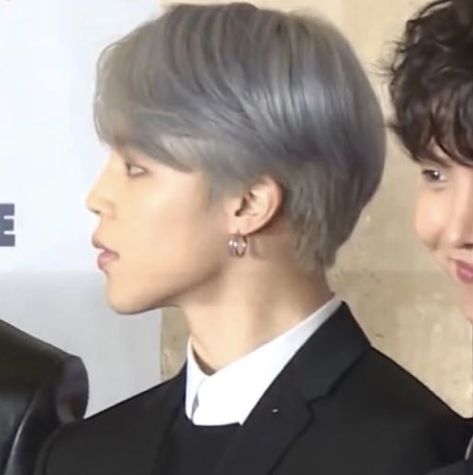 Jimin Feminine Side, Grey Hair Aesthetic, Jimin Side Profile, Asian Artist, Icons Bts, Hair Icon, Hair Aesthetic, Gray Aesthetic, Side Profile