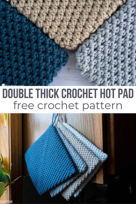 Something ALL households need? Hot pads and potholders! Follow this FREE crochet pattern to make a set of easy double thick crochet hot pads. Thick Crochet, Crochet Pot Holders Free Pattern, One Skein Crochet, Crochet Potholder, Crochet Potholder Patterns, Crochet Hot Pads, Crochet Decor, Dishcloth Crochet Pattern, Beginner Crochet Tutorial