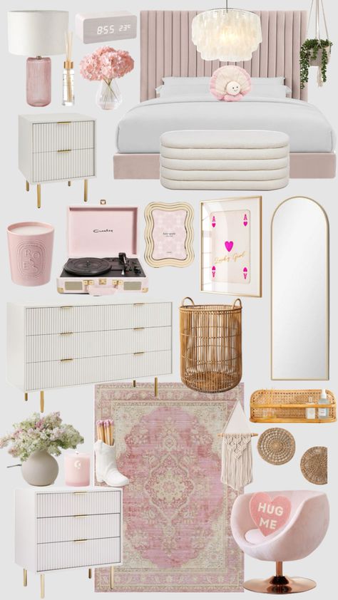 #room #roomdecor #roominspo Shared Room Inspiration, Bedroom Ideas Not White Bedding, Pink Gold Room Aesthetic, Bedroom Inspo Cozy Color Schemes, Clean Room Inspo Aesthetic, Nyc Apartment Inspo Bedroom, Pink Preppy Room Aesthetic, White Room Gold Accents, Room Ideas Aesthetic Pink White And Gold