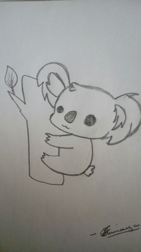 Koala Drawing Sketches, Cute Koala Drawing, Sunflower Drawing Easy, Koala Drawing, Drawing Easy Step By Step, Sleeping Drawing, Art For Children, Arte Aesthetic, Sketches Ideas