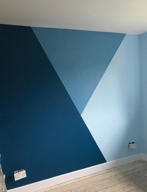 Diy Geometric Wall Paint Bedrooms, Color Palette 3 Colors Blue, Tri Color Wall Paint, Geometric Wall Paint 3 Colors, Geometric Wall Paint Office, Boy Room Wall Color, Painted Wall Design Ideas, Geometric Wall Paint Kids, Wall Geometric Painting Ideas