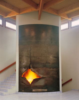 Cool Ways To Heat Up: Focus Fireplaces of France - if it's hip, it's here Sculptural Fireplace, Focus Fireplaces, Design Camino, Metal Fireplace, Interior Design Per La Casa, Custom Fireplace, Wood Fireplace, Home Fireplace, Media Kit