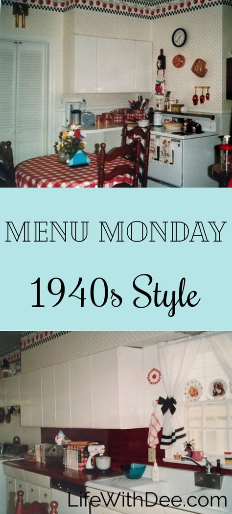 Interested in the 1940s? Check out this 1940s style meal plan. Lots of great inspiration and a fun look into the past. #1940s #retrofood #vintage 1940s Meals, 1940 Recipes, 1940s Recipes Vintage Food, Vintage Meals, Vintage Meals Dinners, Retro Meals, 1940s Dinner Recipes, 1940s Style Home, Wartime Recipes Wwii