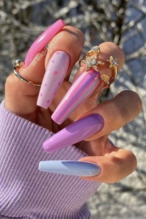 Easter Long Nails, Lavender Nails Summer, Summer Nails Lilac, Lilac Spring Nails, Purple Nails Lavender, Cute Nails Purple, Cute Spring Nail Ideas, Coffin Nails Pink, Nail Art Easter