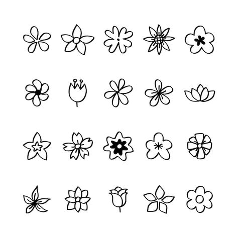 Free vector illustration set of flower i... | Free Vector #Freepik #freevector #flower-icon #rose-icon #botany #botanical-illustration Flower Icon Logo, Small Flower Drawings, Floral Icons, Simple Floral Pattern, Cute Flower Drawing, Simple Flower Tattoo, Simple Flower Drawing, Easy Flowers, Easy Flower Drawings