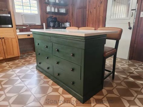 Dressers Into Kitchen Islands, Dresser Made Into Kitchen Island, Dresser To Island Kitchen, Dresser As Kitchen Island, Upcycled Kitchens, Kitchen Island Made From Dresser, Diy Kitchen Island From Cabinets, Diy Kitchen Island From Dresser, Dresser In Kitchen