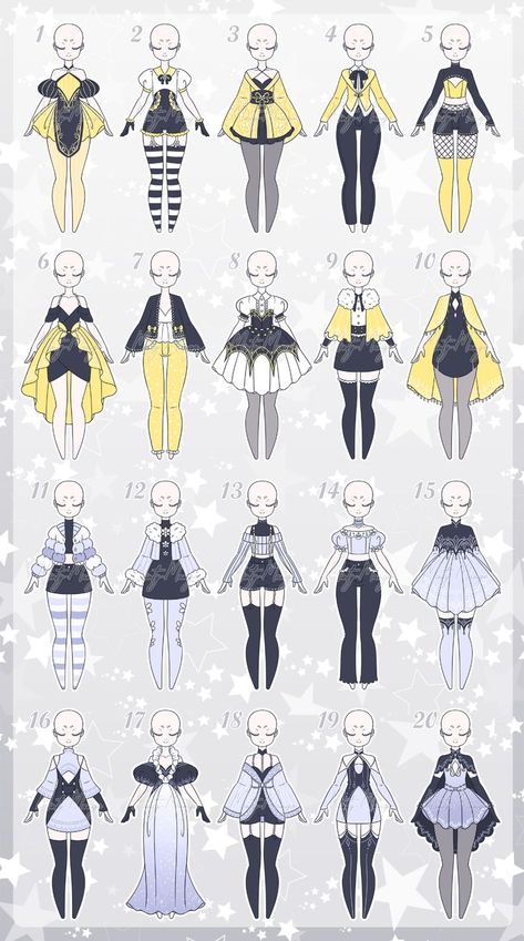 Outfit Adoptable Batch 123 - Open by minty-mango on DeviantArt in 2022 | Dress design sketches, Fashion design drawings, Drawing anime clothes Yellow Outfit Ideas Drawing, Vtuber Fashion, Fantasy Outfits Drawing, Fantasy Clothing Drawing, Character Outfits Drawing, Vtuber Design Ideas, Adoptable Base, Vtuber Model Base, Fantasy Outfits Art