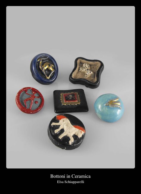 Ceramic buttons by Elsa Schiapparelli. Schiaparelli Buttons, Ceramic Buttons, Fancy Buttons, Elsa Schiaparelli, Vintage Buttons, French Design, Vintage Designs, Photo Gallery, Diy And Crafts