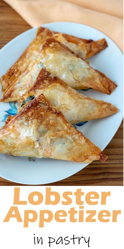 Lobster Puff Pastry, Phyllo Dough Recipes Appetizers, Lobster Appetizer Recipes, Lobster Appetizers, Puffed Pastry, Phyllo Dough Recipes, Spinach And Mushrooms, Lobster Dishes, Pastry Appetizer