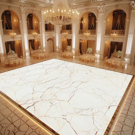 Marble Dance Floor Wedding, Big Dance Floor Wedding, Wedding Dancefloor, Dance Floor Design, Dancefloor Aesthetic, Brown And White Dance Floor, Gold Dance Floor, Marble Dance Floor, Gold Dance Floor Wedding