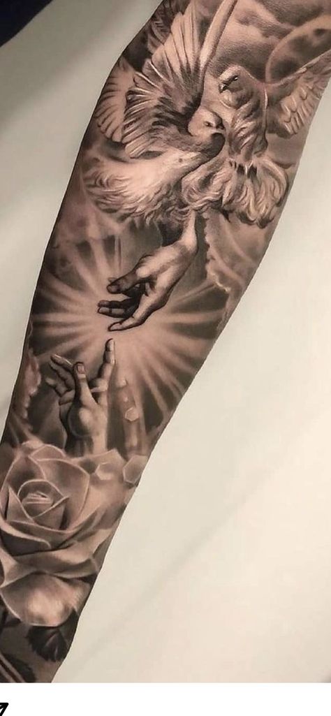 Religious Leg Sleeve Tattoo, Tattooed Names, Female Sleeve Tattoos, Noah Tattoo, Female Sleeve Tattoo Ideas, Gates Of Heaven Tattoo, Female Sleeve Tattoo, Religious Tattoo Sleeves, Spiritual Tapestry