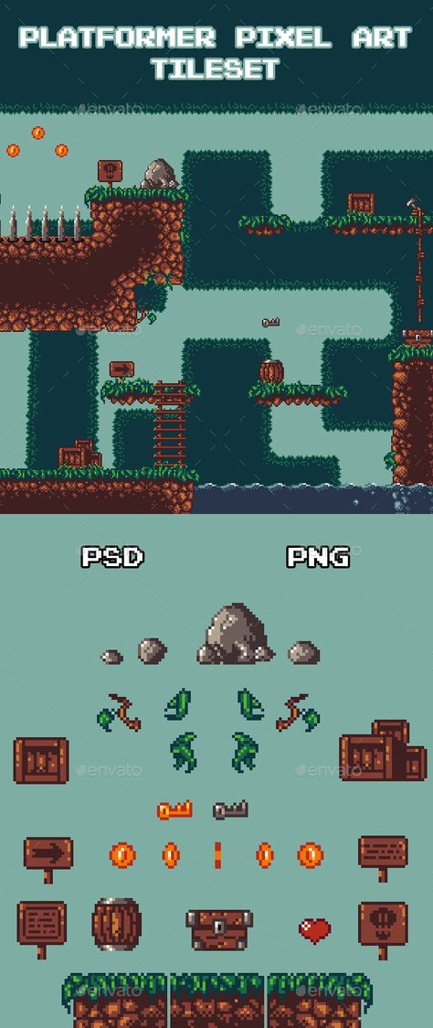 Pixel Art Platformer Tiles, Pixel Side Scroller, 2d Platformer Tileset, Pixel Art Side Scroller, Platformer Level Design, Pixel Game Background, Tileset Pixel Art, Pixel Art Tileset, Pixel Art Platformer