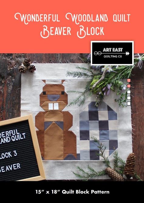 Beaver Block Pattern - Wonderful Woodland Quilt Woodland Quilt, Mystery Quilt, Common Thread, Star Quilt Patterns, Quilt Block Pattern, Block Of The Month, Barn Quilt, Block Pattern, Woodland Creatures