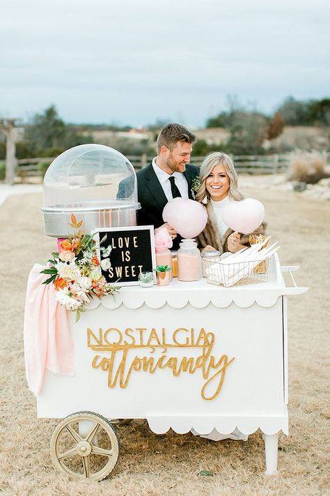 Cotton Candy For Wedding, Cotton Candy At Wedding Reception, Cotton Candy Bar Wedding, Cotton Candy Wedding Bar, Cotton Candy At Wedding, Cotton Candy Wedding Theme, Cotton Candy Machine Wedding, Wedding Cotton Candy Bar, Wedding Dessert Cart