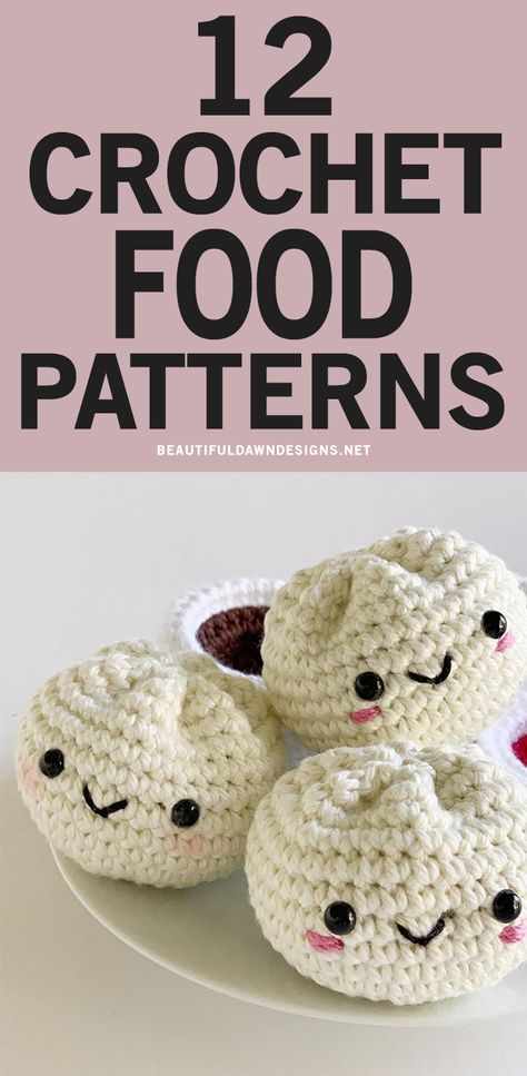 Are you ready to see crochet food patterns that are good enough to eat? I'm sharing crochet scarves, crochet amigurumi. These are great crochet gifts. STEAMED BUN AND DIPPING SAUCE crochet pattern. Crochet Baking Gifts, Amigurumi Food Pattern, Chunky Crochet Plushies, Crochet Foods Free Patterns, Crochet Food Free Patterns Easy, Crochet Burrito Free Pattern, Crochet Bread Free Pattern, Crochet Amigurumi Accessories, Cute Food Crochet