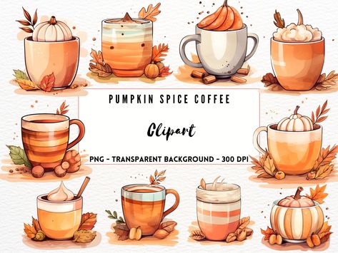 Thanksgiving Clipart, Coffee Clipart, Fall Clipart, Watercolor Pumpkin, Pumpkin Clipart, Pumpkin Coffee, Pumpkin Spice Coffee, Coffee Images, Coffee Illustration