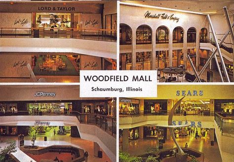 Woodfield Mall in Schaumburg, IL in the 1970's, the only significant shopping source in the area at time. Main Street in Schaumburg, sadly, did not exist. 80s Mall, Woodfield Mall, Schaumburg Illinois, Genderqueer Fashion, Dead Malls, Vintage Mall, Chicago Pictures, Retro Photos, Armed Robbery