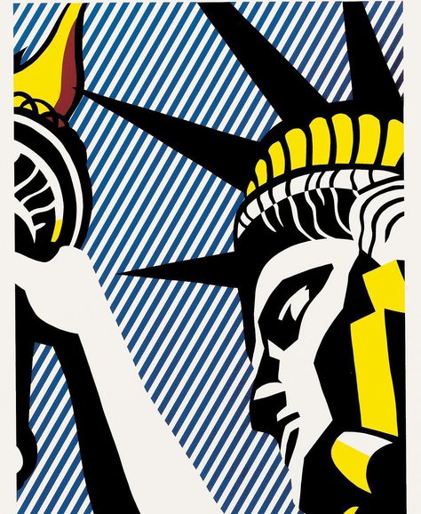 2,117 Me gusta, 10 comentarios - British Museum (@britishmuseum) en Instagram: "Roy Lichtenstein made this work ‘I Love Liberty’ for the 250th anniversary celebration of the birth…" Pop Art Roy Lichtenstein, Roy Lichtenstein Art, Roy Lichtenstein Pop Art, Lichtenstein Pop Art, Industrial Paintings, Claes Oldenburg, Jasper Johns, Roy Lichtenstein, The Statue Of Liberty