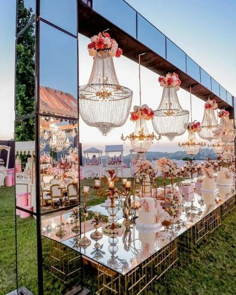 Mirror Wedding Ideas ❤ Mirror decorations are the way to create an amazing decor. There are many mirror wedding ideas how to use this decor in your reception. #wedding #bride #weddingforward #weddingdecor #MirrorWeddingIdeas Mirror Theme Wedding, Stage Wedding Decorations, Mirrored Table Decor, Hairstyles For Black Brides, Hairstyle For Wedding Guest, Wedding Hairstyles Medium Hair, Medium Hair Wedding, Mirror Decorations, Wedding Bar Decor