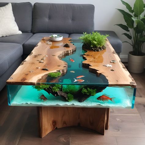 Aquarium Coffee Table Aquarium Cafe, Coffee Table Colors, Aquarium Furniture, Table Fish Tank, Aquarium Table, Fish Tank Coffee Table, Aquarium Coffee Table, Dreamy Living Room, Resin Art Canvas