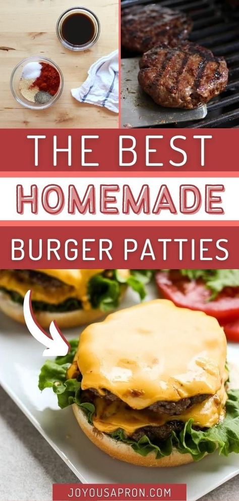 This is the best homemade burger patties recipe! These juicy beef patties are perfectly seasoned with smoked paprika, garlic powder, black pepper, salt, and Worcestershire sauce and then grilled to perfection. Add whatever toppings you like, and omit whatever you don’t want. This is the ultimate classic beef burger recipe! Burger Patties Recipe, Homemade Burger Patties, Homemade Hamburger Patties, Homemade Burger, Burger Patties, Beef Patties, Patties Recipe, Homemade Hamburgers, Homemade Burgers