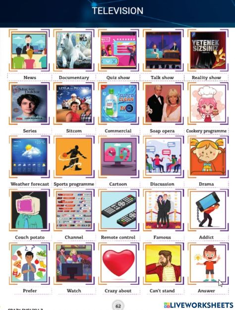 Grade 7 Unit 5TV Programme Listening (Crazy) worksheet English Knowledge, Listening Comprehension, Grade 7, English As A Second Language (esl), Esl Teaching, English As A Second Language, English Learning, Television Program, School Subjects