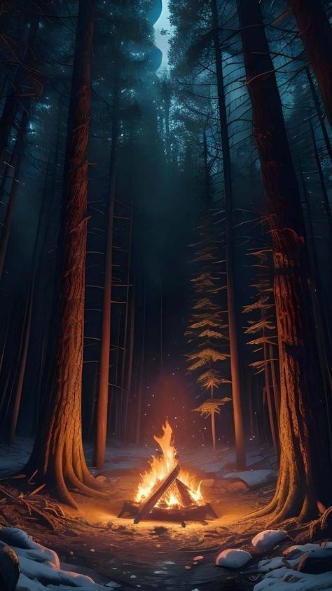 Bonfire at Forest Night iPhone Wallpaper HD 2d Aesthetic, Night Trees, Wallpaper Forest, Image Bleu, Nature Iphone Wallpaper, Artistic Wallpaper, Forest Night, Night Forest, Bonfire Night