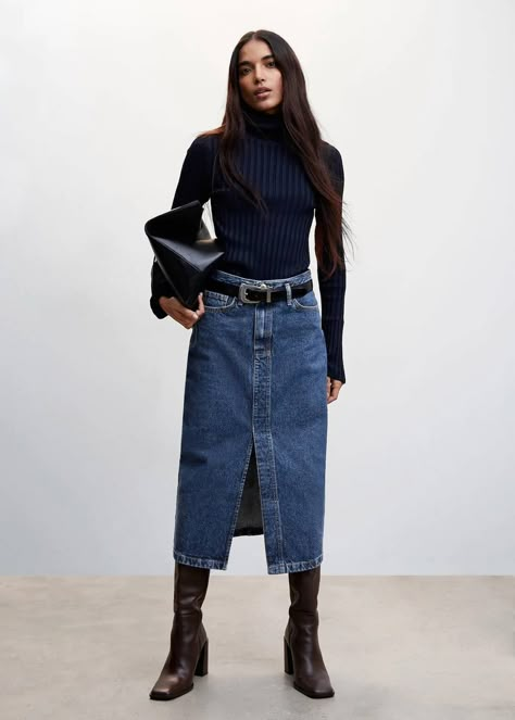 Midi Rok Outfit, Denim Skirt Outfit Winter, Denim Skirt Outfit Fall, Long Jean Skirt Outfits, Denim Maxi Skirt Outfit, Midi Rock Outfit, Denim Midi Skirt Outfit, Long Denim Skirt Outfit, Jean Skirt Outfits