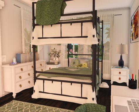 Bloxburg Two Bed Bedroom, Bunk Bed Bloxburg Room, Bloxburg Bunkbed Ideas, 4 By 3 Bedroom Bloxburg, Simplistic Bloxburg House, Bloxburg Shared Bedroom Ideas, Bloxburg Bedroom Ideas Bunk Beds, Bed Inspo Bloxburg, Guest House Bloxburg