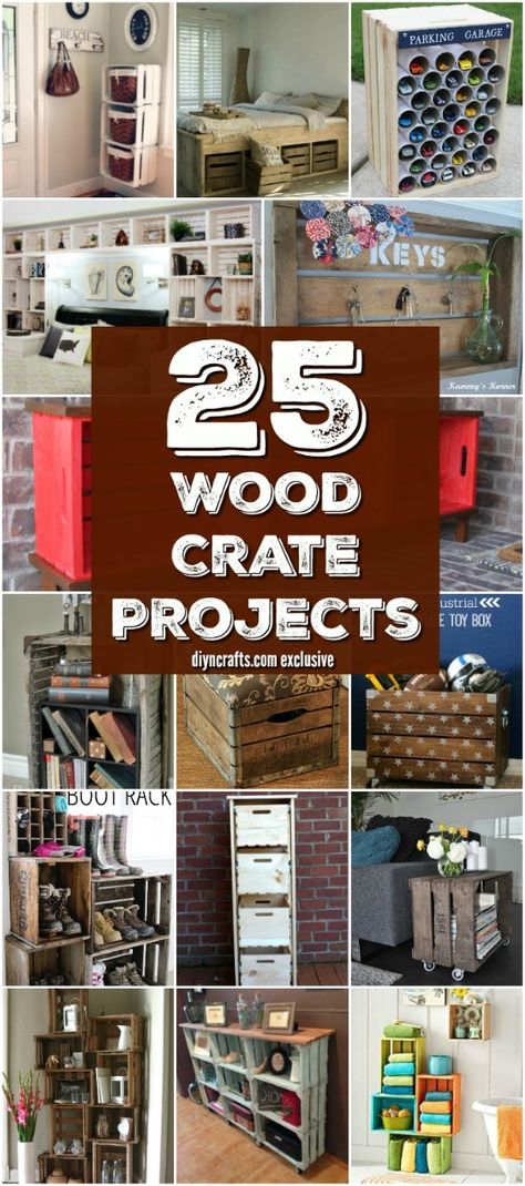 25 Wood Crate Upcycling Projects For Fabulous Home Decor - Organize and decorate your home using nothing but wood crates! Exclusive collection prepared by diyncrafts.com team <3 Wooden Crates Projects, Wood Crate Diy, Diy Wood Crate, Crate Projects, Crate Crafts, Crate Decor, Old Wooden Crates, Diy Wooden Crate, Crate Diy