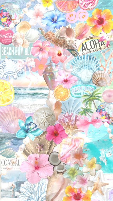 Beachy Beachy Apple Watch Wallpaper, Preppy Beach Wallpaper Collage, Beach Collage Pictures, Beachy Backgrounds Aesthetic, Preppy Hawaiian Wallpaper, Sea Shell Background, Ipad Wallpaper Aesthetic Beach, Cute Coastal Wallpapers, Cute Beach Wallpaper Iphone