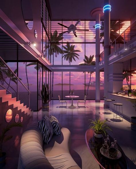 Bedroom Wall Ideas, Synthwave Neon, 80s Interior Design, 80s House, Dream House Aesthetic, 80s Stuff, 80s Home, 80s Interior, Retro Interior Design