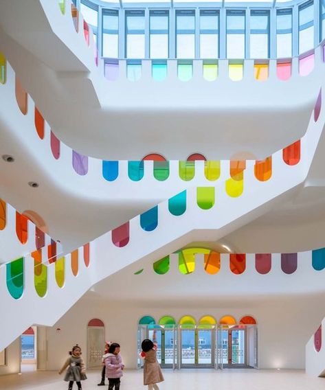 Colorful Architecture Buildings, Colorful School Building, Colored Glass Interior Design, Colorful Modern Architecture, Color Glass Interior, Colour Glass Design, Color Museum, Rainbow House, Colorful Interior