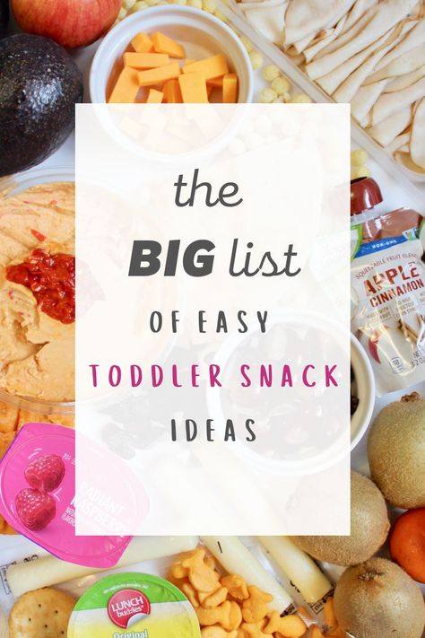 Easy toddler snack ideas: The big list- 50+ ideas, plus a printable shopping list. Toddler Snack Ideas, Easy Toddler Snacks, Easy Toddler Lunches, Toddler Finger Foods, Toddler Snack, Easy Toddler Meals, Healthy Toddler Snacks, Picky Toddler, Toddler Breakfast