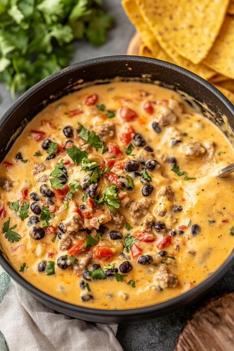 Cowboy Queso Dip Cowboy Queso Dip, Cowboy Queso, Queso Dip Recipe, Queso Dip Recipes, Queso Dip, Meat Substitutes, Monterey Jack, Football Food, Dip Recipe