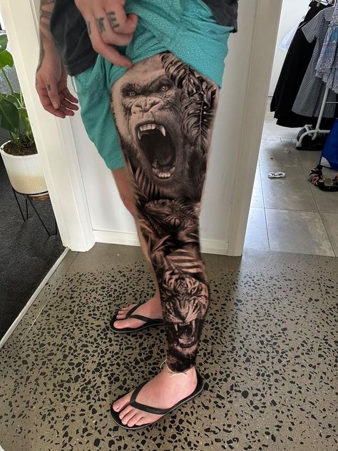 Fauna Tattoo, Calf Tattoo Ideas, Portrait Tattoo Sleeve, Tattoo Perna, Houston Tattoos, Mid Fade Haircut, Animal Sleeve Tattoo, Egyptian Tattoo Sleeve, Hyper Realistic Tattoo