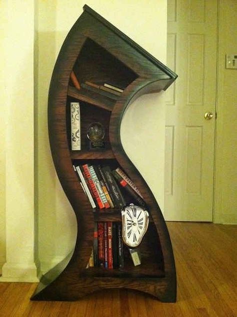 Melting Bookcase with Melting Clock - $595.00 | 16 Unique And Awesome Bookshelves For Every Budget Cool Bookshelves, Oak Plywood, Geek Decor, Curved Wood, Oak Stain, Funky Furniture, Book Shelf, Dream House Decor, Office Ideas