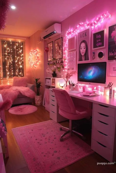 Aesthetic Work Desk Setup Ideas - Puqqu Sims4 House, Dream Bedroom Inspiration, Girly Apartment Decor, Luxury Room Bedroom, Chill Room, Dream Apartment Decor, Future Apartment Decor, Room Redesign, Dekorasi Kamar Tidur