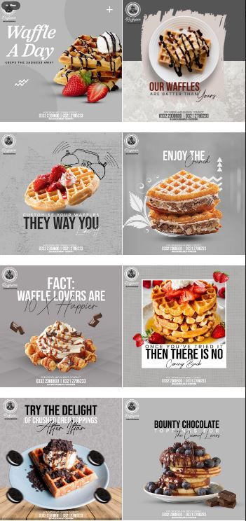 Waffles Menu Design, Waffle Social Media Design, Waffle Creative Ads, Dessert Social Media Design, Waffle Menu Design, Dessert Advertising, Waffle Poster, Coffee Social Media Design, Waffle Photography