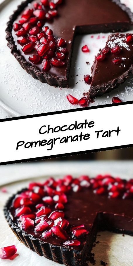 #Chocolate Pomegranate Dream Tart: Perfect blend of rich chocolate decadence and vibrant pomegranate in a delightful autumn treat. Ingredients, directions, and tags for a gourmet dessert. Prep time: 20 mins, Cook time: 10 mins, Total time: 2 hours 30 mins, Yield: 8 servings. Pomegranate Dessert Recipe, Chocolate Pomegranate Tart, Pomegranate Tart Recipe, Pomegranate Recipes Thanksgiving, Chocolate Pomegranate Cake, Pomegranate Baking, Pomegranate Recipes Baking, Pomegranate Dessert Recipes, Pomegranate Pie Recipes