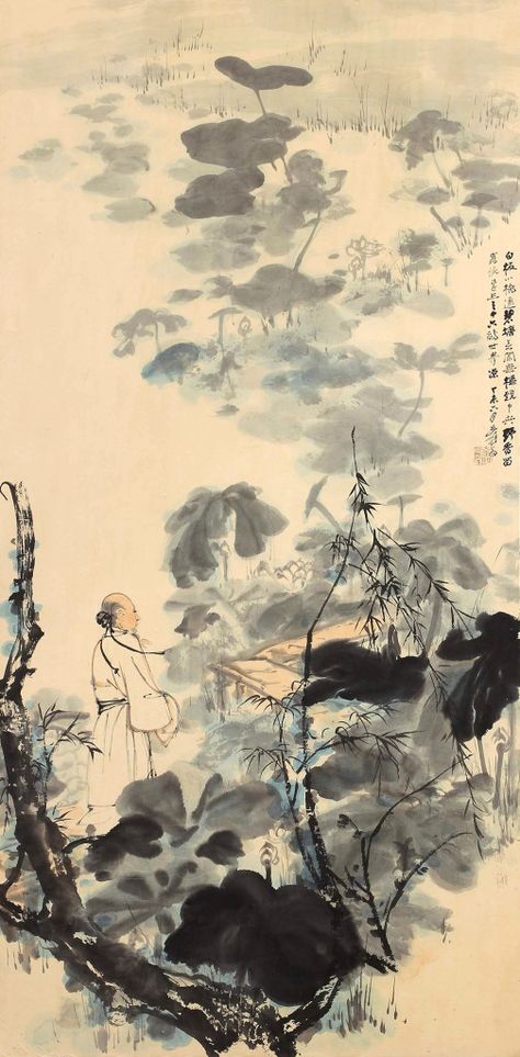 Clars.ZhangDaqianLotusPond Pond Drawing, Zhang Daqian, Two Paintings, Lotus Pond, The Lotus, Sumi E, Chinese Painting, Decorative Art, Art Furniture