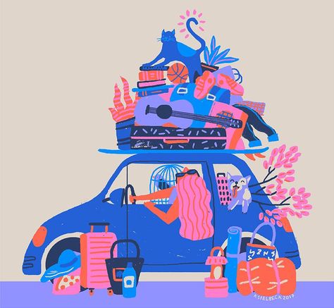 Packing Illustration, Luggage Drawing, Kim Sielbeck, Illustration Color Palette, Palette Illustration, Posca Art, 캐릭터 드로잉, Behance Project, Flat Illustration