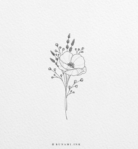 Poppy Tattoo Drawing, Tattoo Flower Linework, Small Floral Tattoo Designs For Women, Prim Rose Flower Tattoo, Poppy Drawing Tattoo, Cosmos Flowers Tattoo, Small Wildflower Tattoo, Small Poppy Flower Tattoo, Poppy Flower Tattoo Design