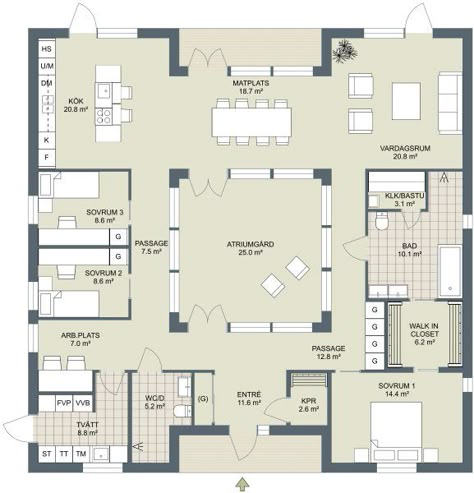 Atrium Atriums In Houses, Atrium Architecture, Barndo Plans, Atrium House, Atrium Design, Indoor Courtyard, Bungalow Floor Plans, Courtyard House Plans, Apartment Floor Plan