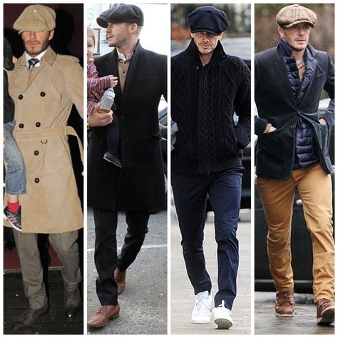 David Beckham Sweater, Chestnut Aesthetic, David Beckham Boots, Bakerboy Hat Outfit, David Beckham Cardigan, David Beckham Hat, David Beckham Adidas Style, Baker Boy Hat Outfit, Hat Outfit Men